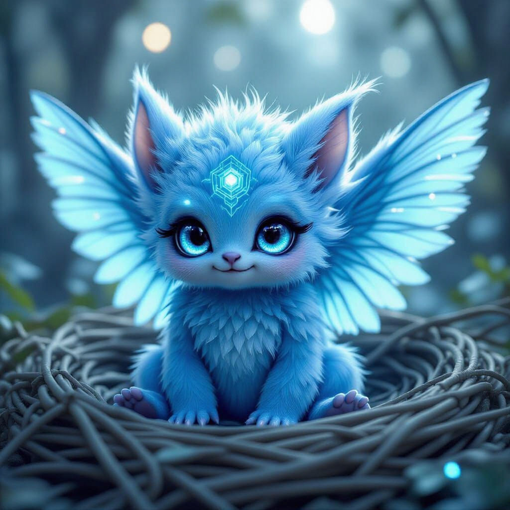 Futuristic Winged Creature with Velvety Blue Fur