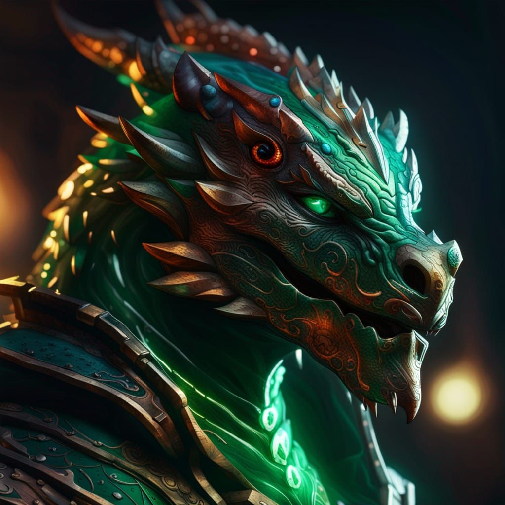 Emerald Dragonborn Portrait in Splash Art Style