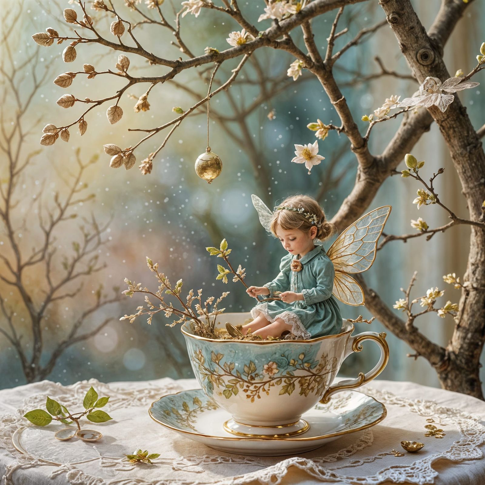 Whimsical Fairy Tree in Delicate Tea Cup