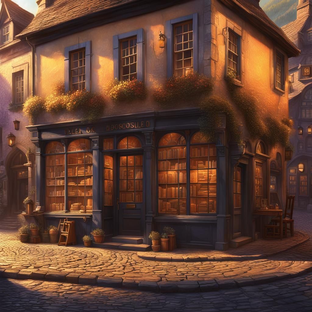 Quaint Bookshop in Golden Hour Lighting