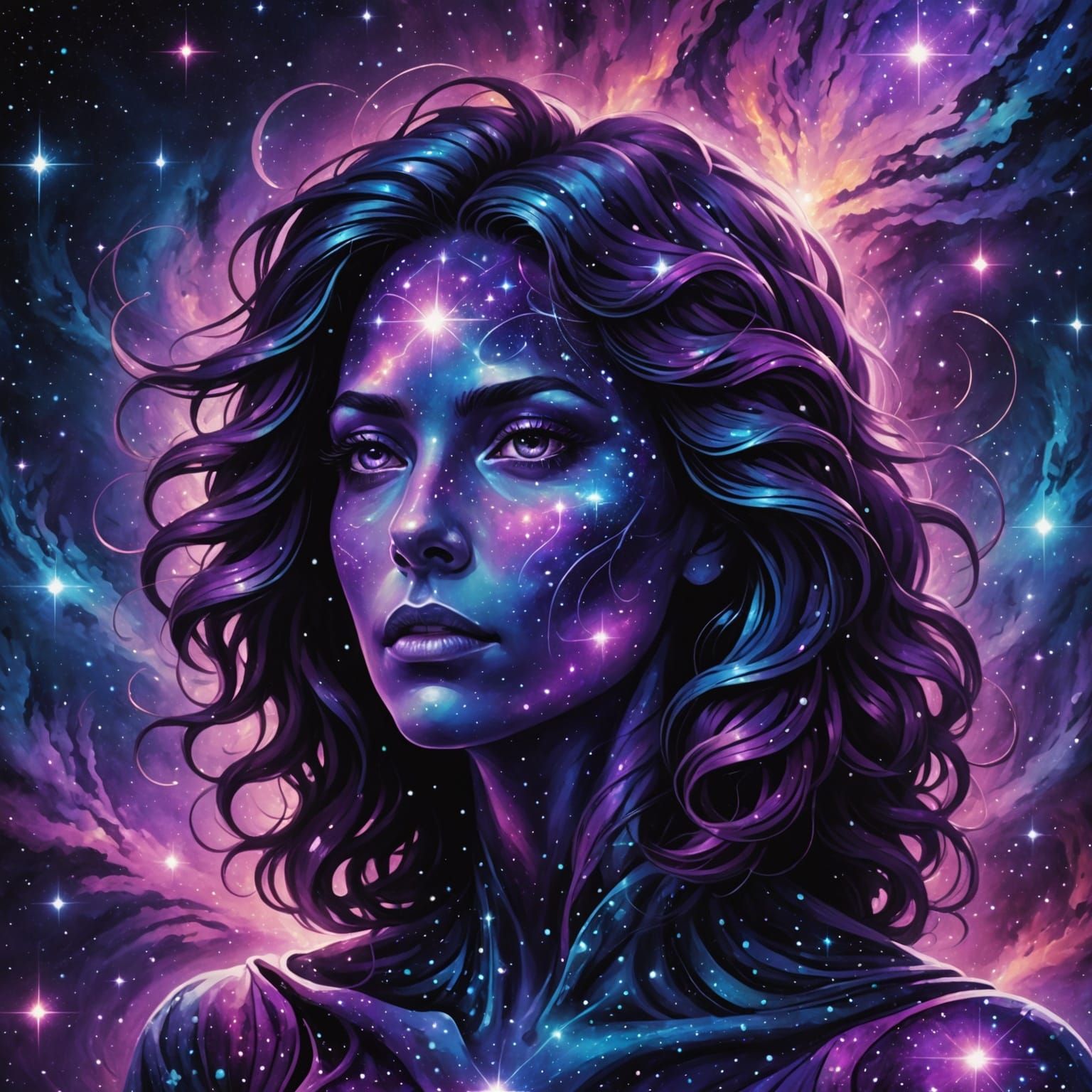 Celestial Stardust Being in Cosmic Surrealism Style