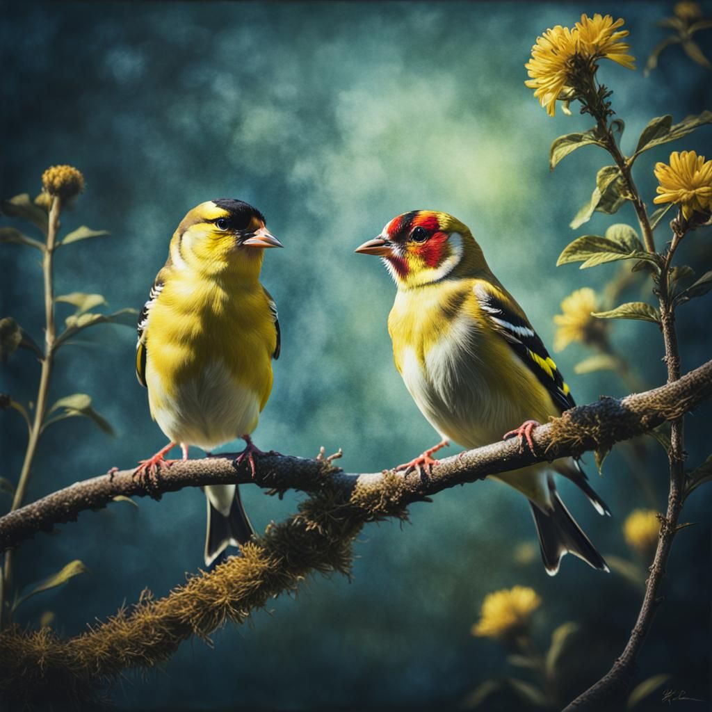 Goldfinch Pair: Romantic Masterpiece in Realistic Style