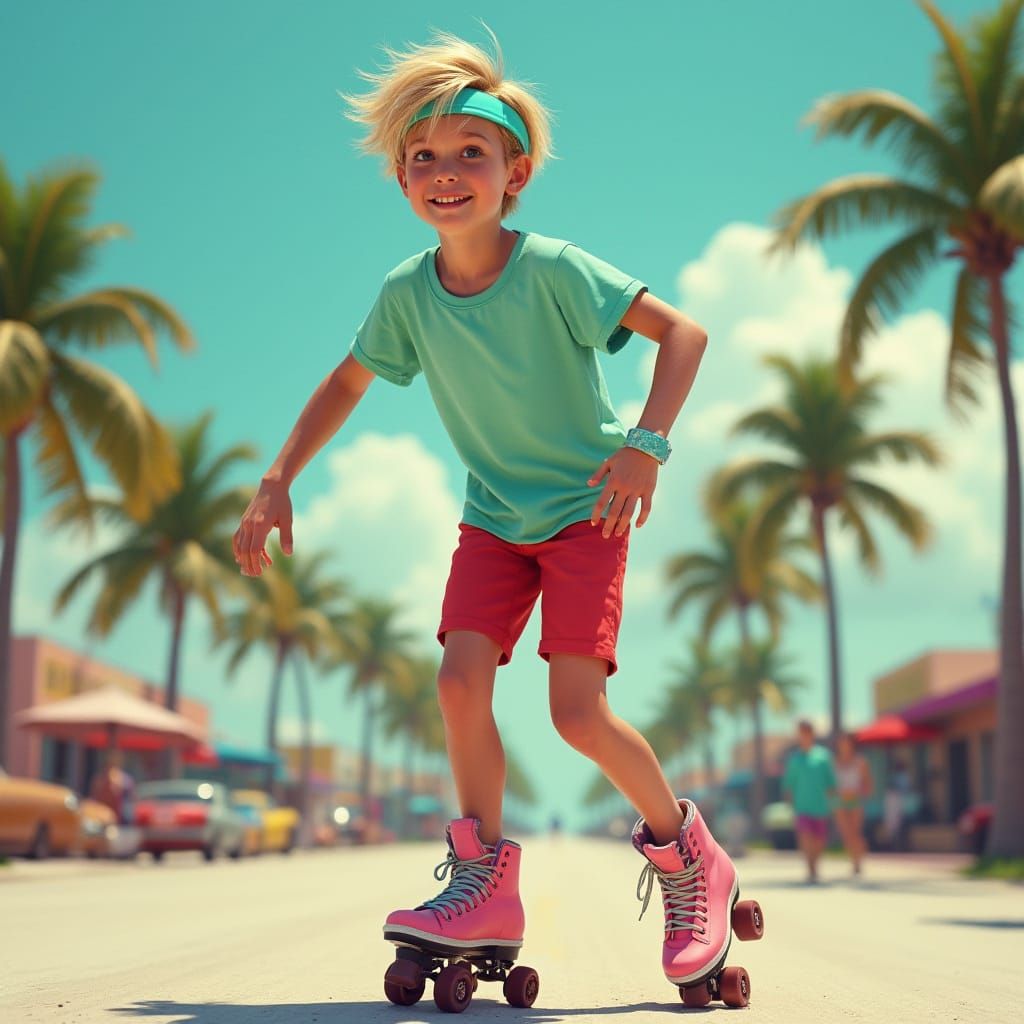 Teen Skater in Miami with 80s Retro Style