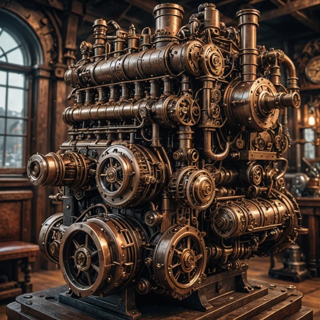 Intricate Steampunk Engine in Hyperrealistic Detail