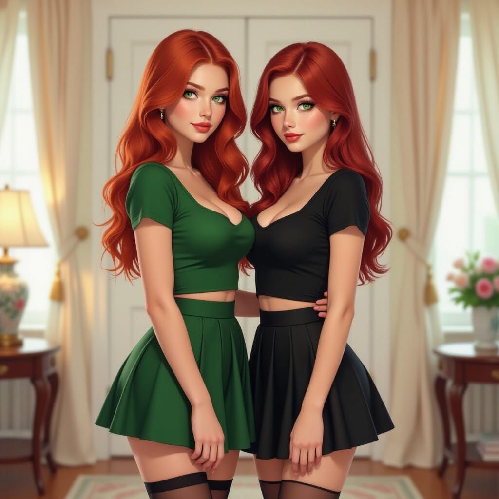 Redhead Women in Skirts and Stockings