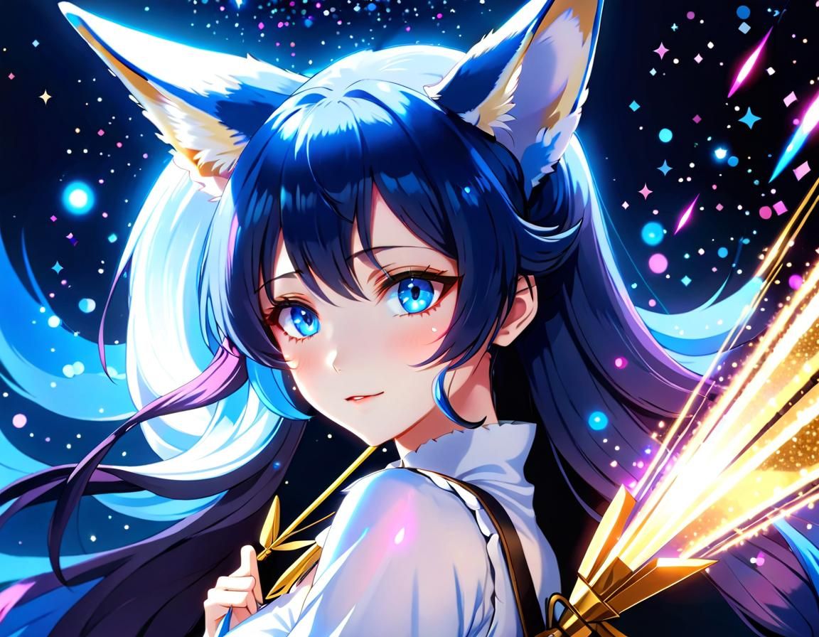 Anime Fennec Fox Girl with Blue Hair