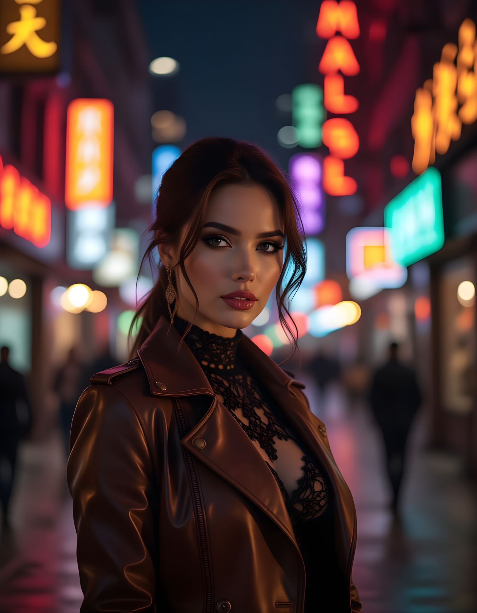 Android Detective in Neon Cityscape: Cinematic Still