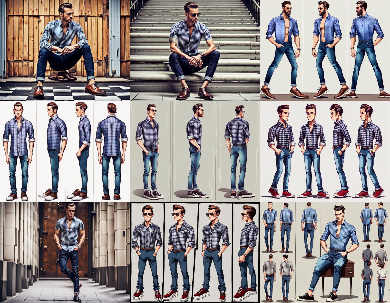 Man with Slicked Hair in Checkered Shirt