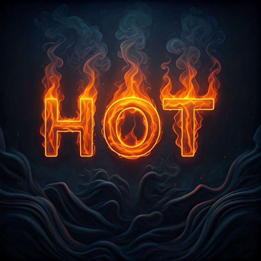 Fiery "HOT" Letters in a Dark Cinematic Style