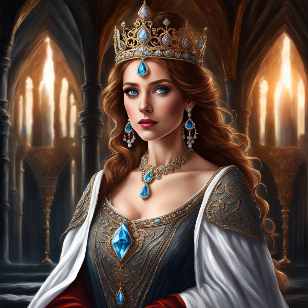 Female Queen with Crystal Castle in Fantasy Art