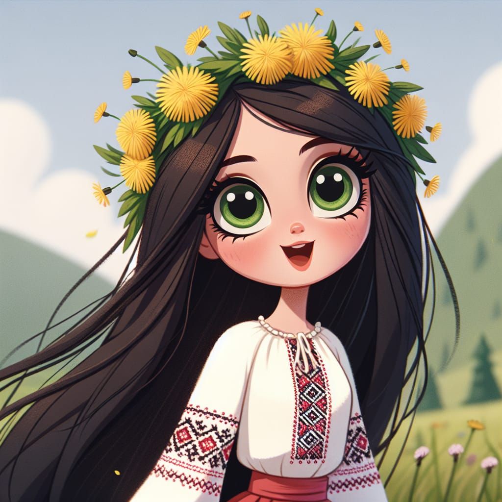 Classic Animation-Inspired Lady in a Whimsical Ukrainian Lan...