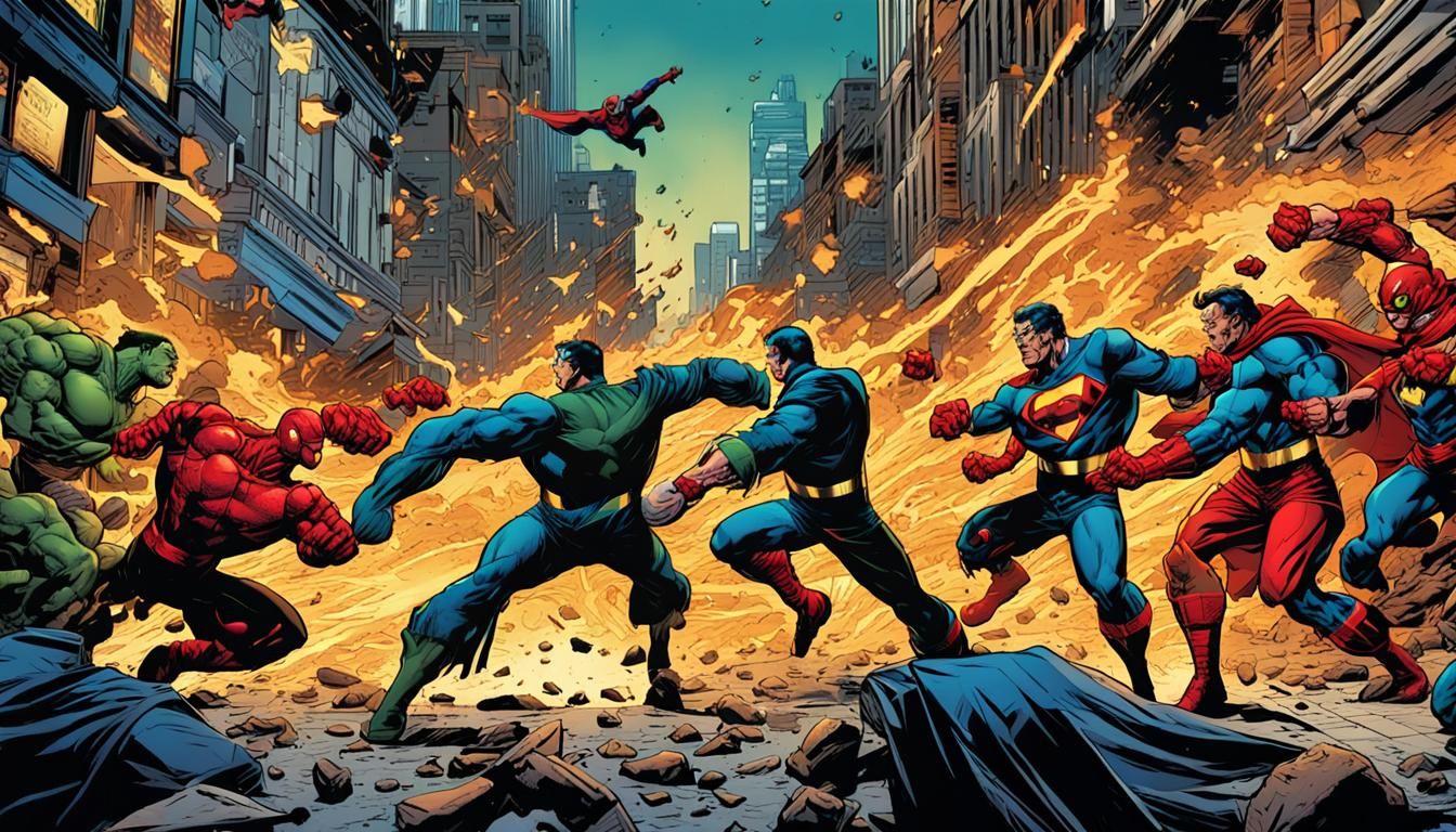 Action-Packed Comic Book Art in Dynamic Style