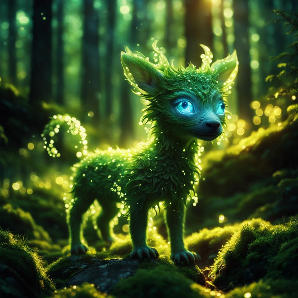 Luminous Mythical Creature in Overgrown Forest