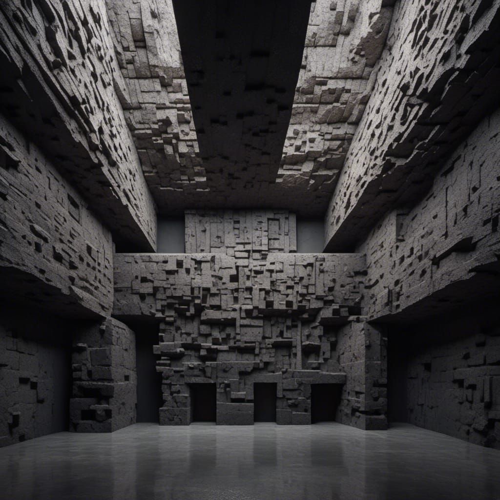 Gloomy Crypt Room with Niches in Hyperrealistic Style