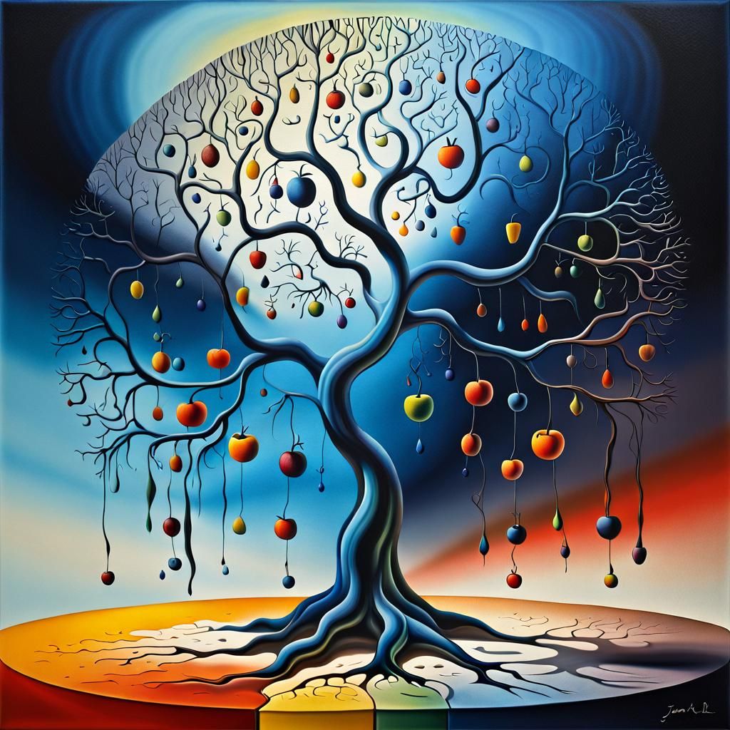 Surreal Crystalline Fruit Tree in Lyrical Abstraction