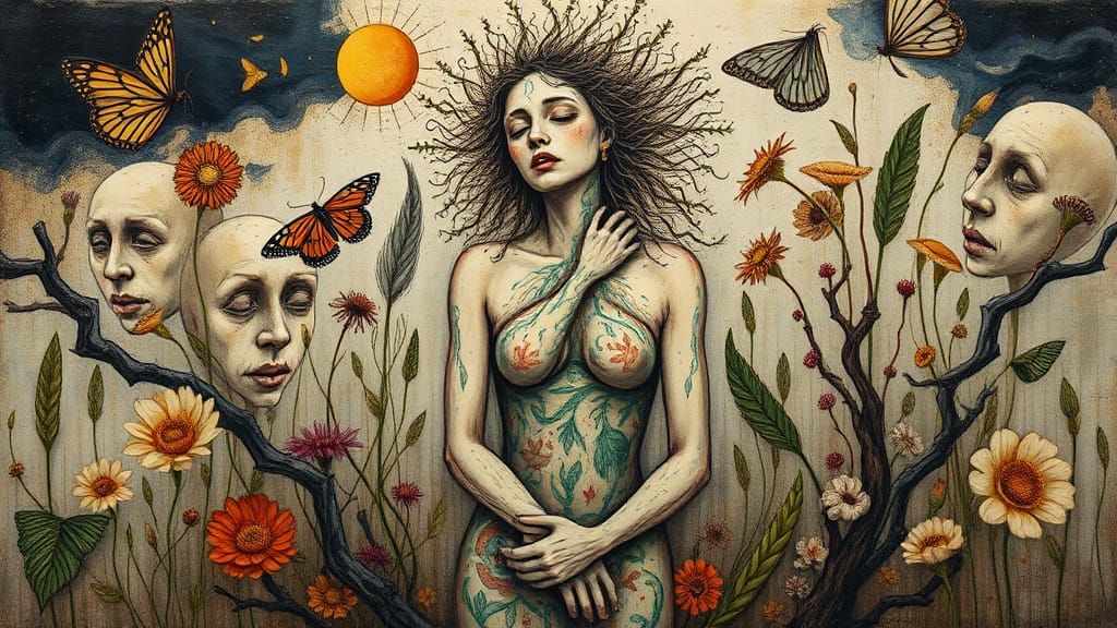 Abstract Woman in Pain: Mixed Media Artwork