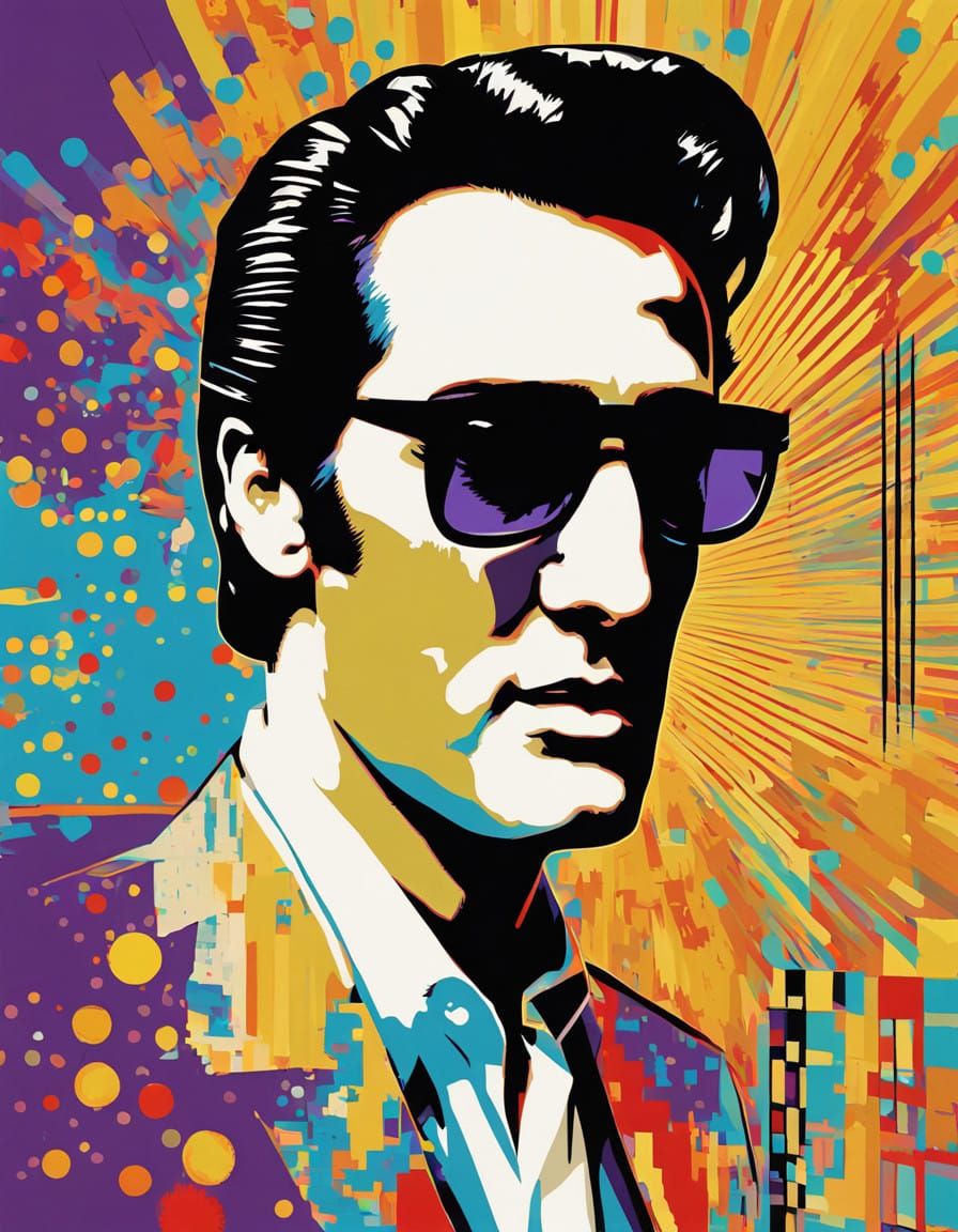Vibrant Elvis Portrait in Glitch Art Style