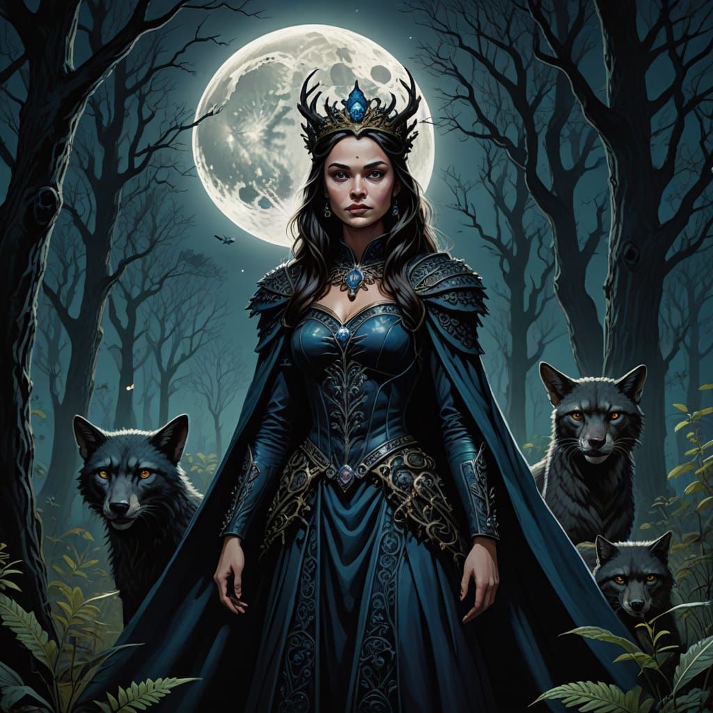 Queen of Cryptids in Magical Moonlight Forest