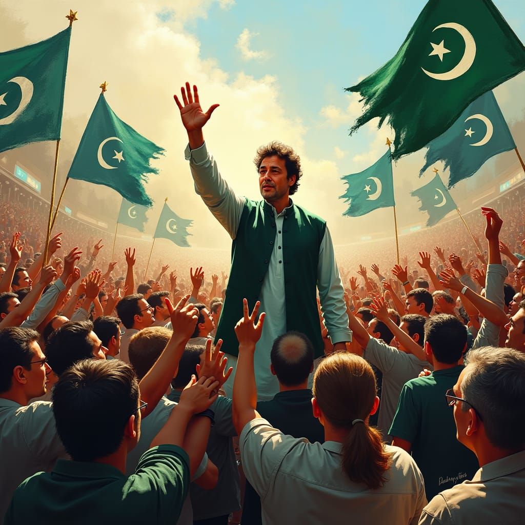 Imran Khan Waving to Supporters: Pakistani Art Style