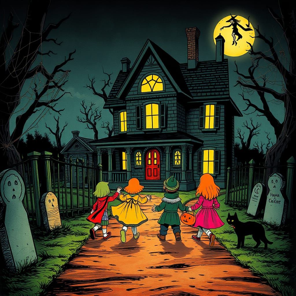 Halloween Night Trick-or-Treating in Dark Fantasy Style