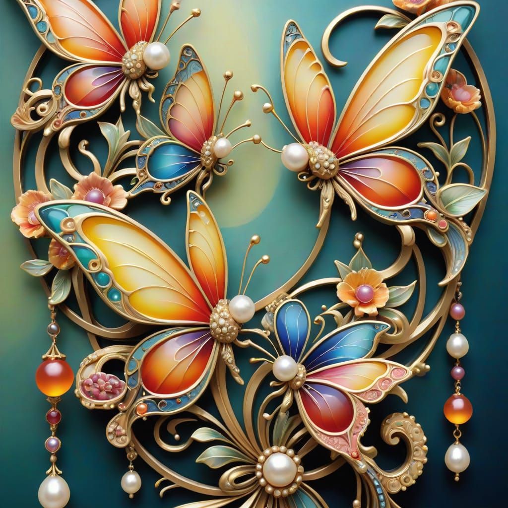 jewelry Art Deco style, pearls line up one by one in such a ...