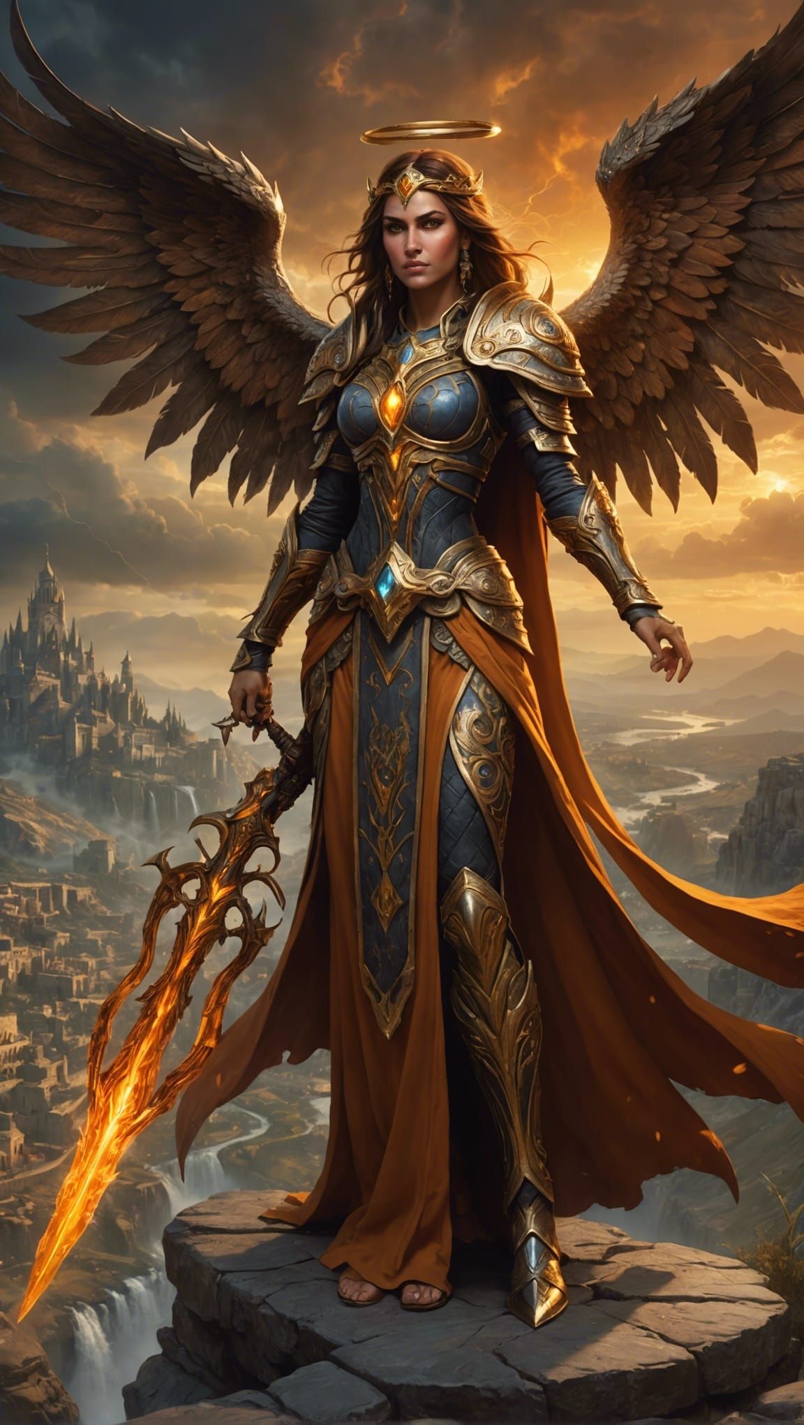 Guardian Angel in Stormy Landscape, 3D Render