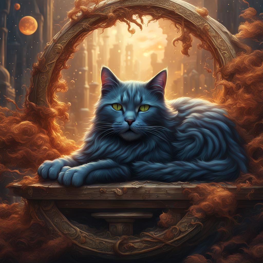 Sleeping Cat in Detailed Matte Painting Style