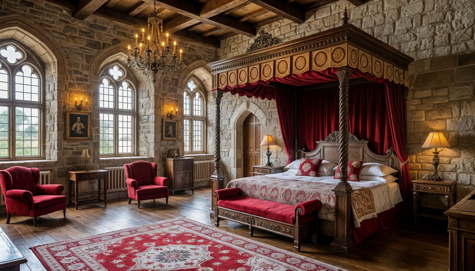 Medieval Royal Bedroom with Four-Poster Bed