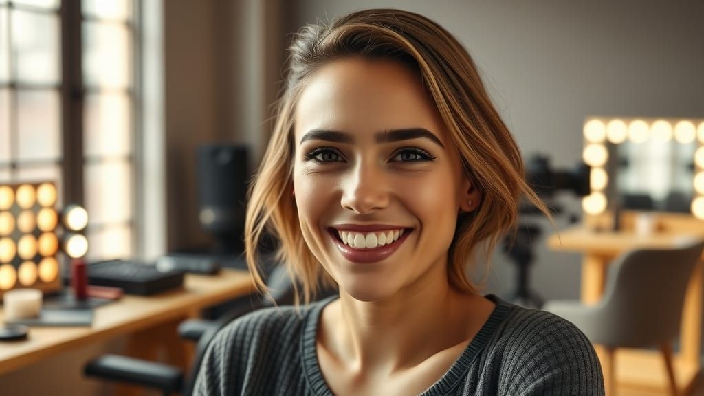 Confident Influencer in Studio Live Broadcast