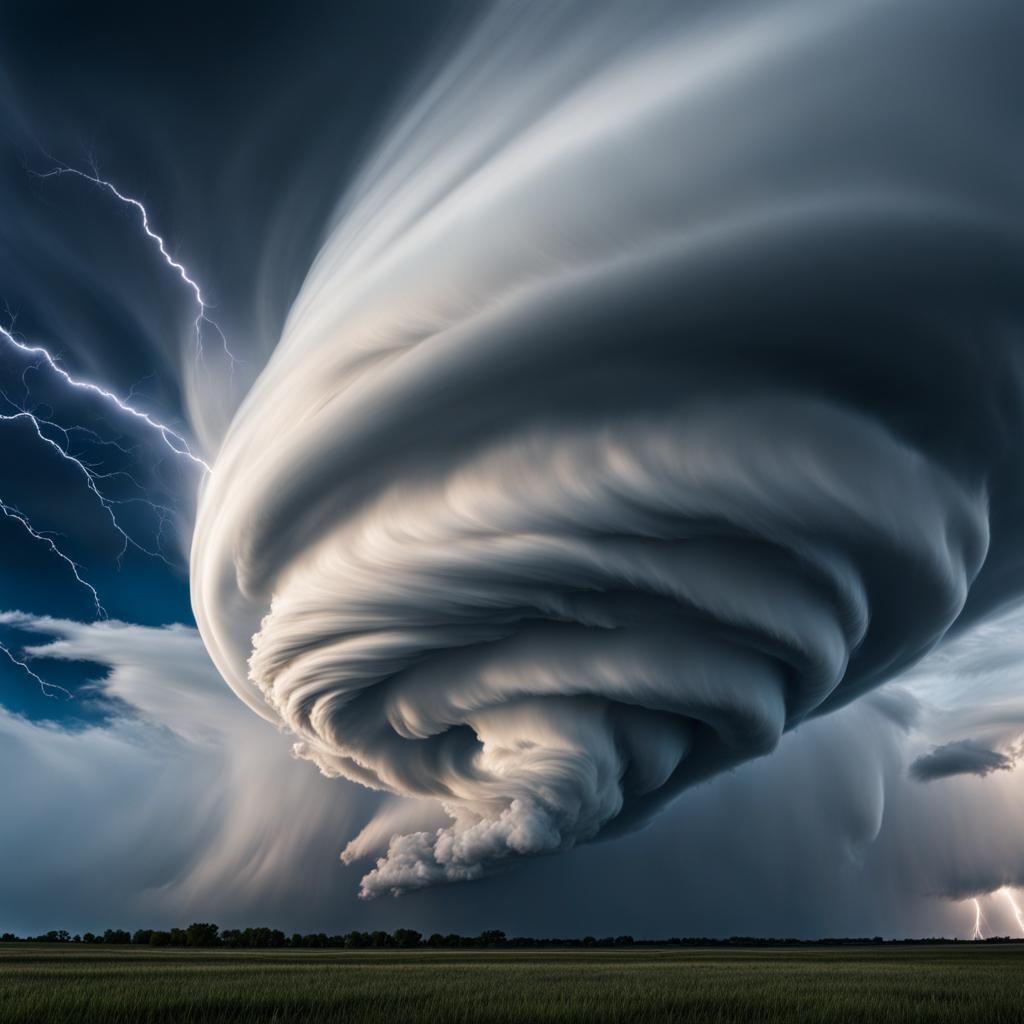 Detailed Tornado with Swirling Clouds and Lightning