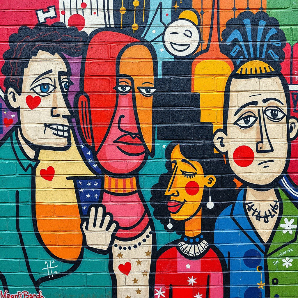 Colorful Urban Graffiti Mural in Abstract Expressionist Styl...