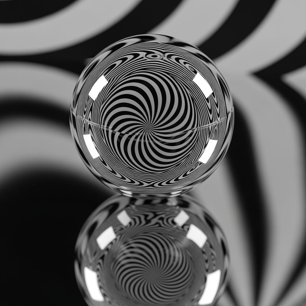 Shiny Chrome Sphere Optical Illusion on Mirror