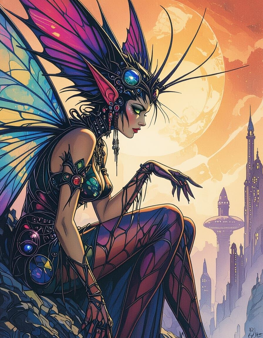 Demonic Fairy in Sci-Fi Surreal World Concept Art