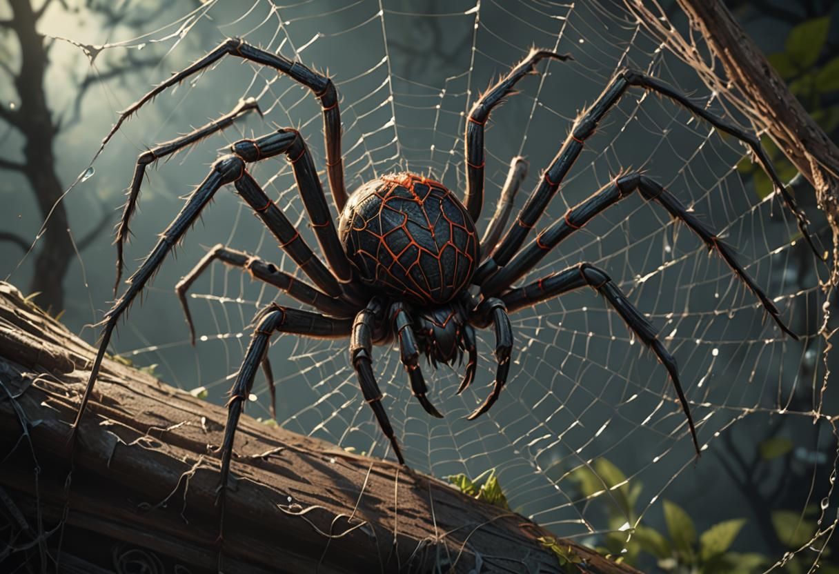 Insidious Spider Weaving Web: Detailed Matte Painting