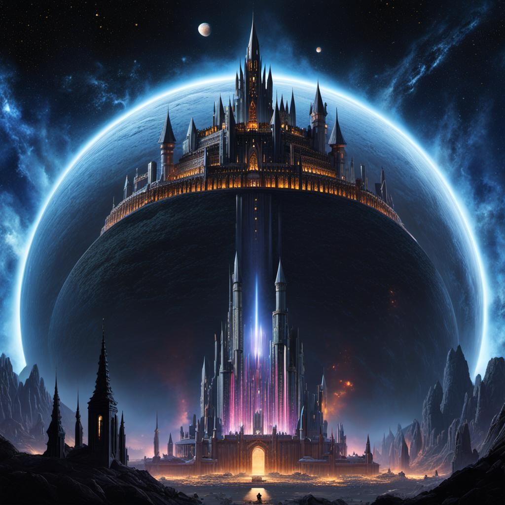 Ancient City and Castle in Alien World, Sci-Fi Illustration