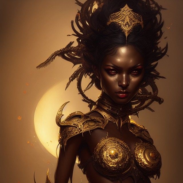 Dark Sun Goddess in Gold and Amber Armor