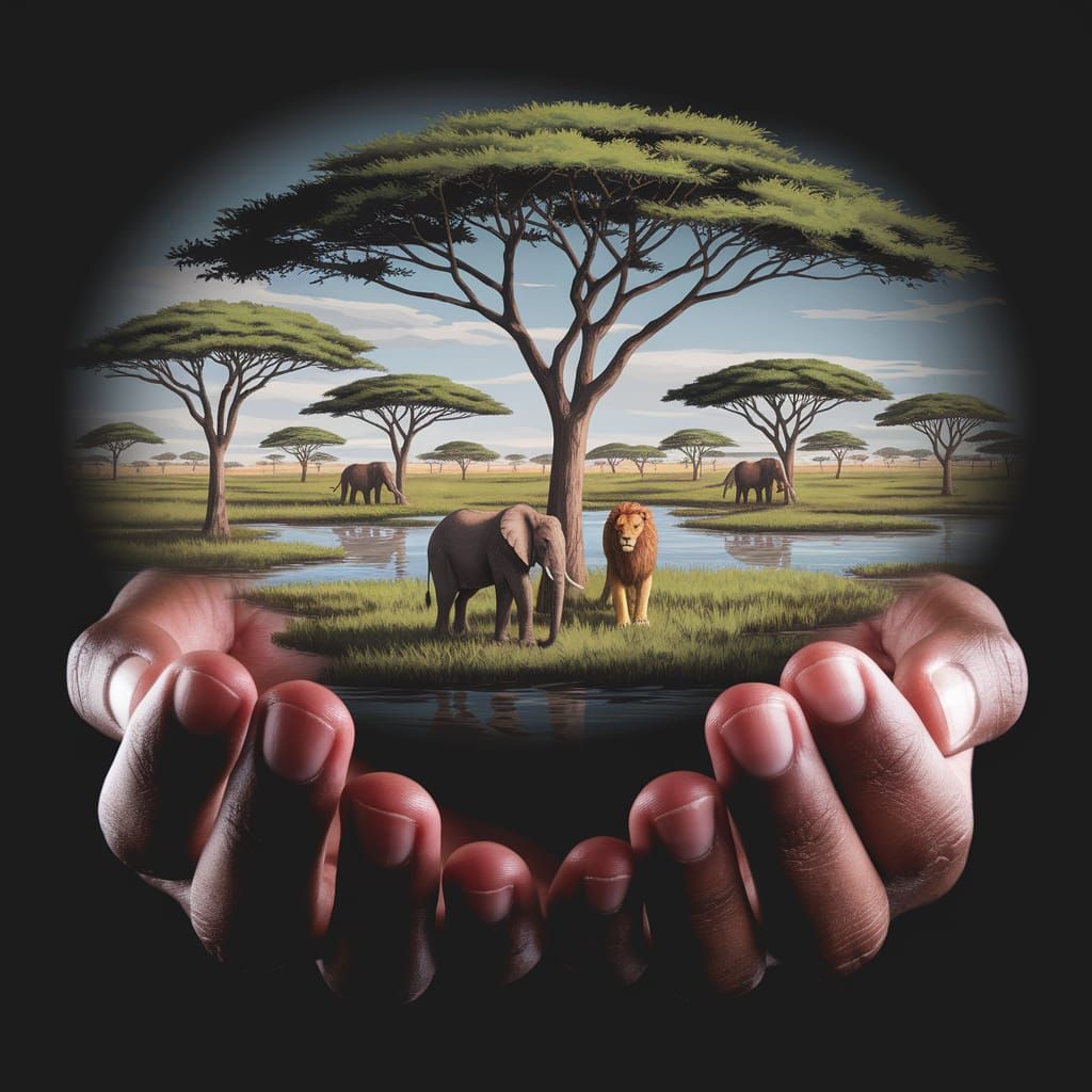 African Savannah in Hands: Neoclassical Digital Art