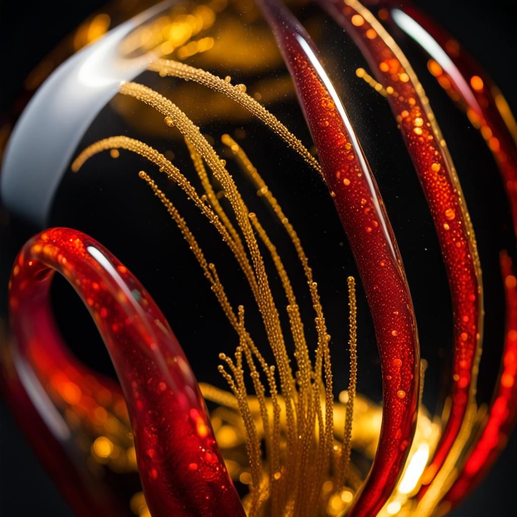 Macro Photo of a Scarlet and Gold Venetian Bead