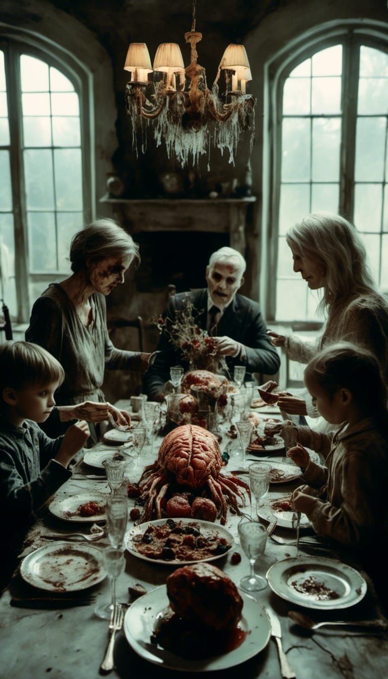 Brain on a Plate: Macabre Dining Scene