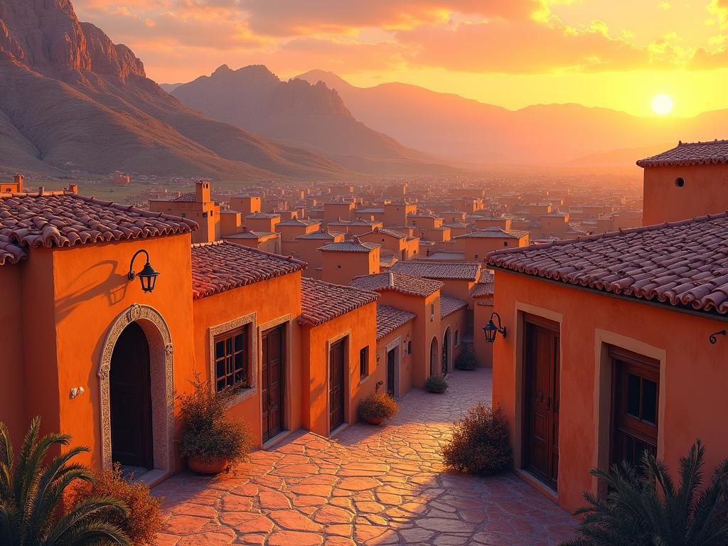 Moroccan Village Sunset, Digital Concept Art