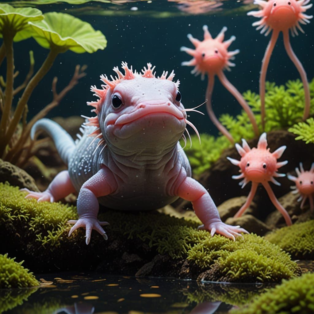 Axolotls in Dreamy Aquatic Scene