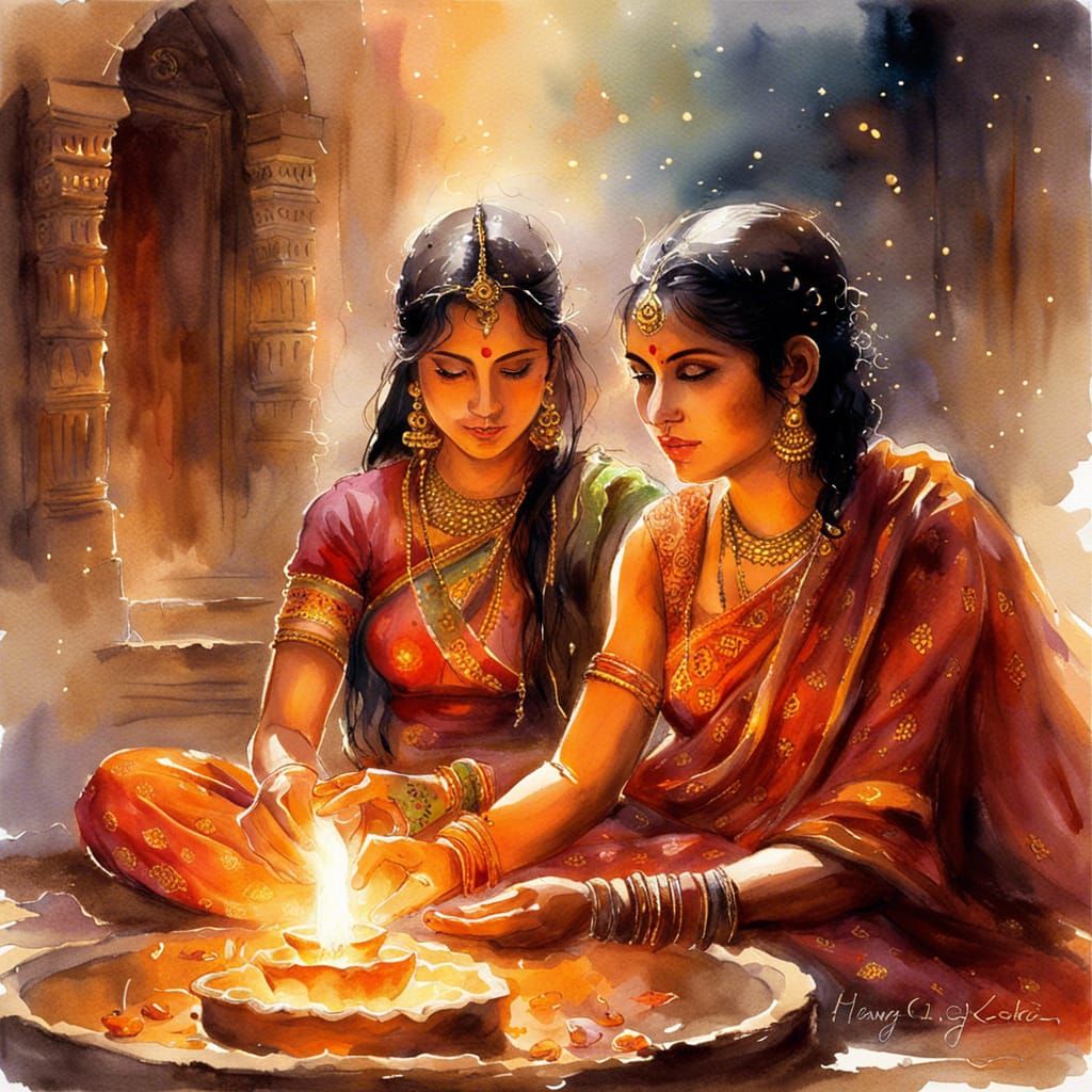 Diwali Festival of Lights: Detailed Watercolor Art