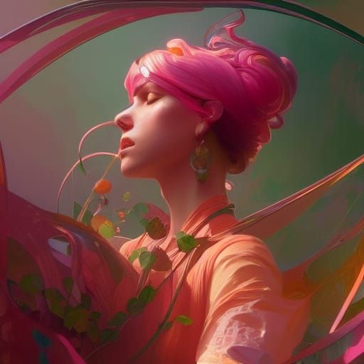 Rococo Dreamscape in Pink, Orange and Green