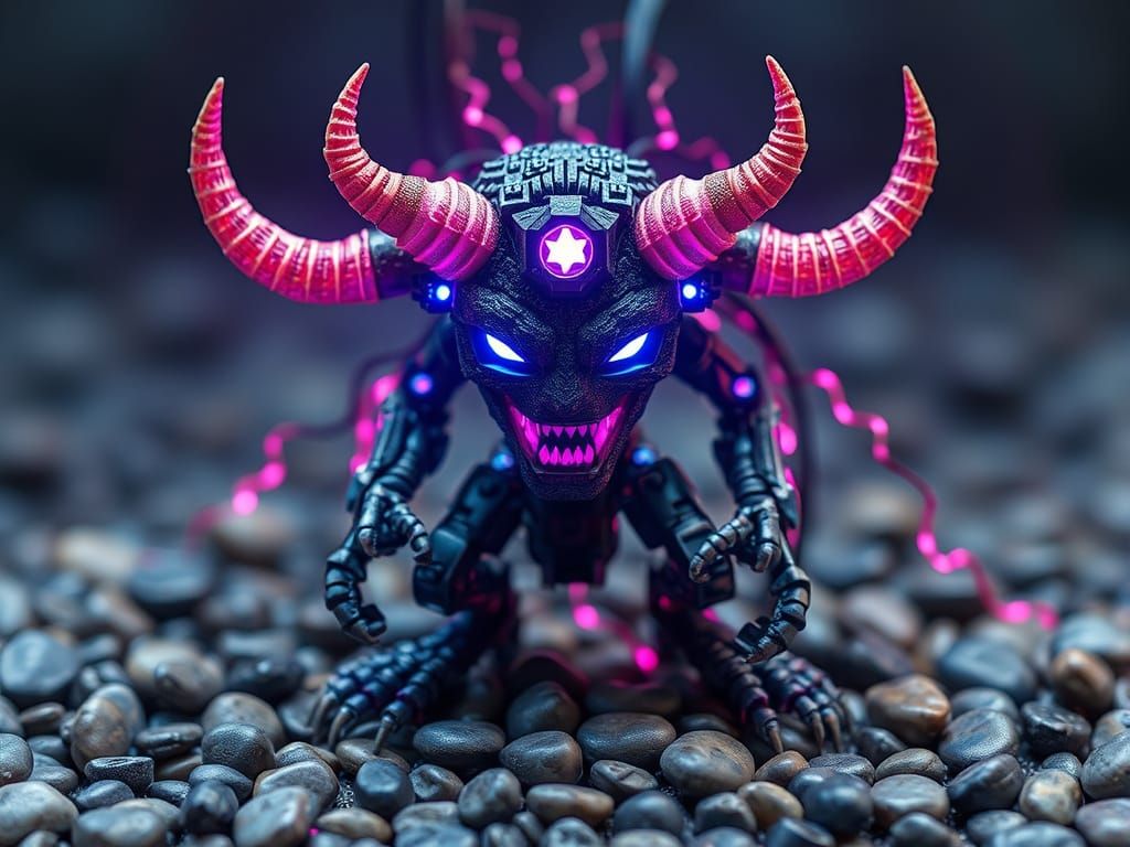 Cyberpunk Demon Embodied in Fractal Circuitry