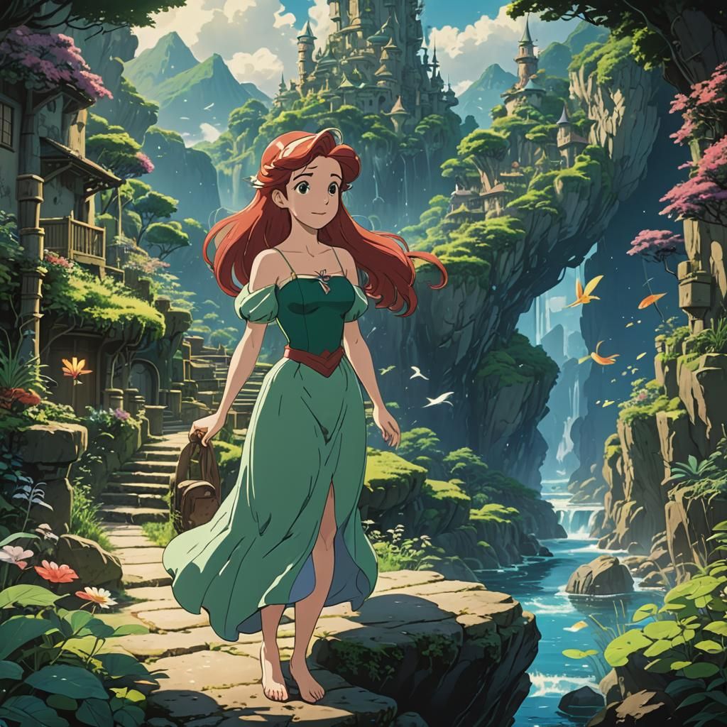 Princess Ariel in Studio Ghibli Anime Style