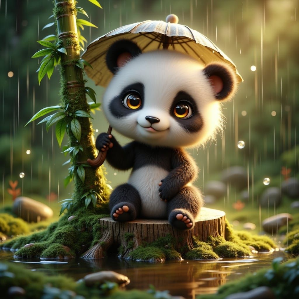 Surreal Baby Panda in Bohemian Whimsy Style