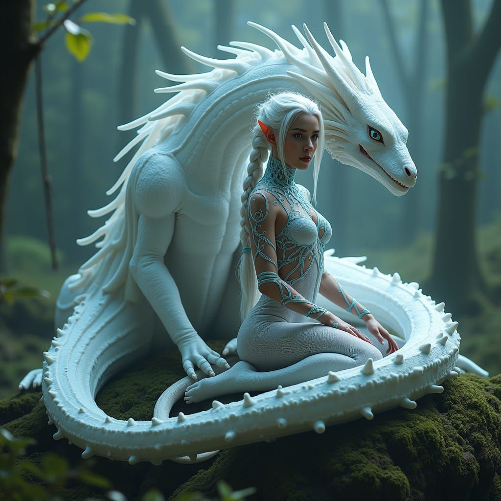 Elf with Dragon in Hyperrealistic Fantasy Art