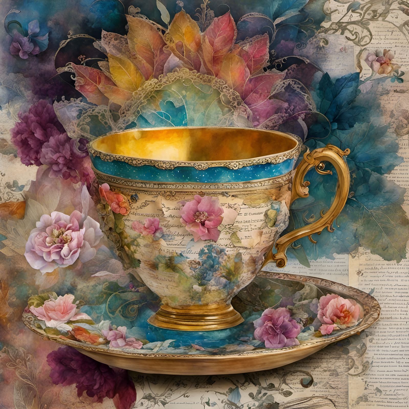 Elegant Magic Teacup Collage Illustration