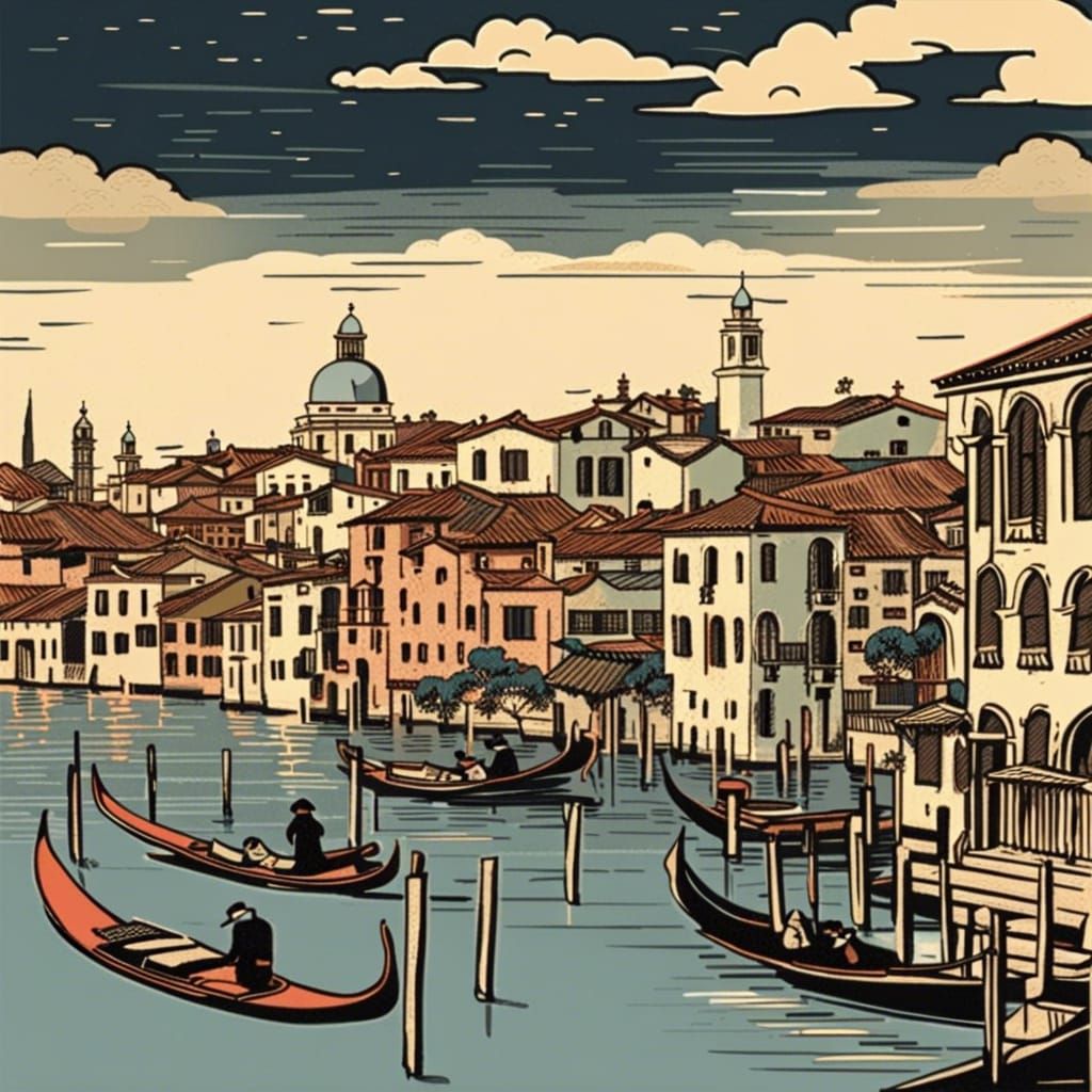 Venice Landscape in Ukiyo-e Vector Style