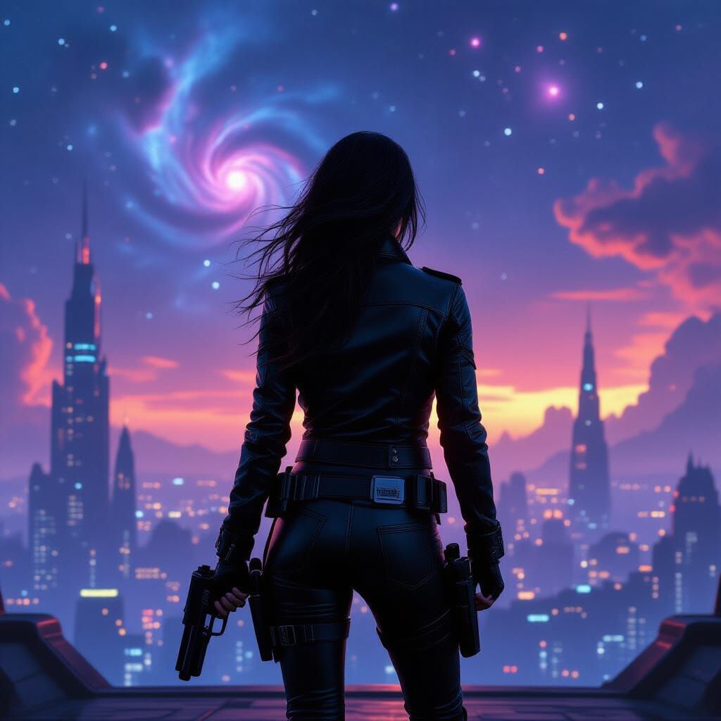 Galactic Smuggler in Futuristic Cityscape